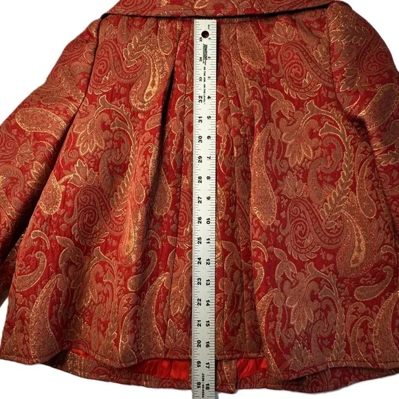 Custom Red Gold Paisley Brocade Jacket Womens Small Blazer Wide Collar Victorian - Picture 9 of 14